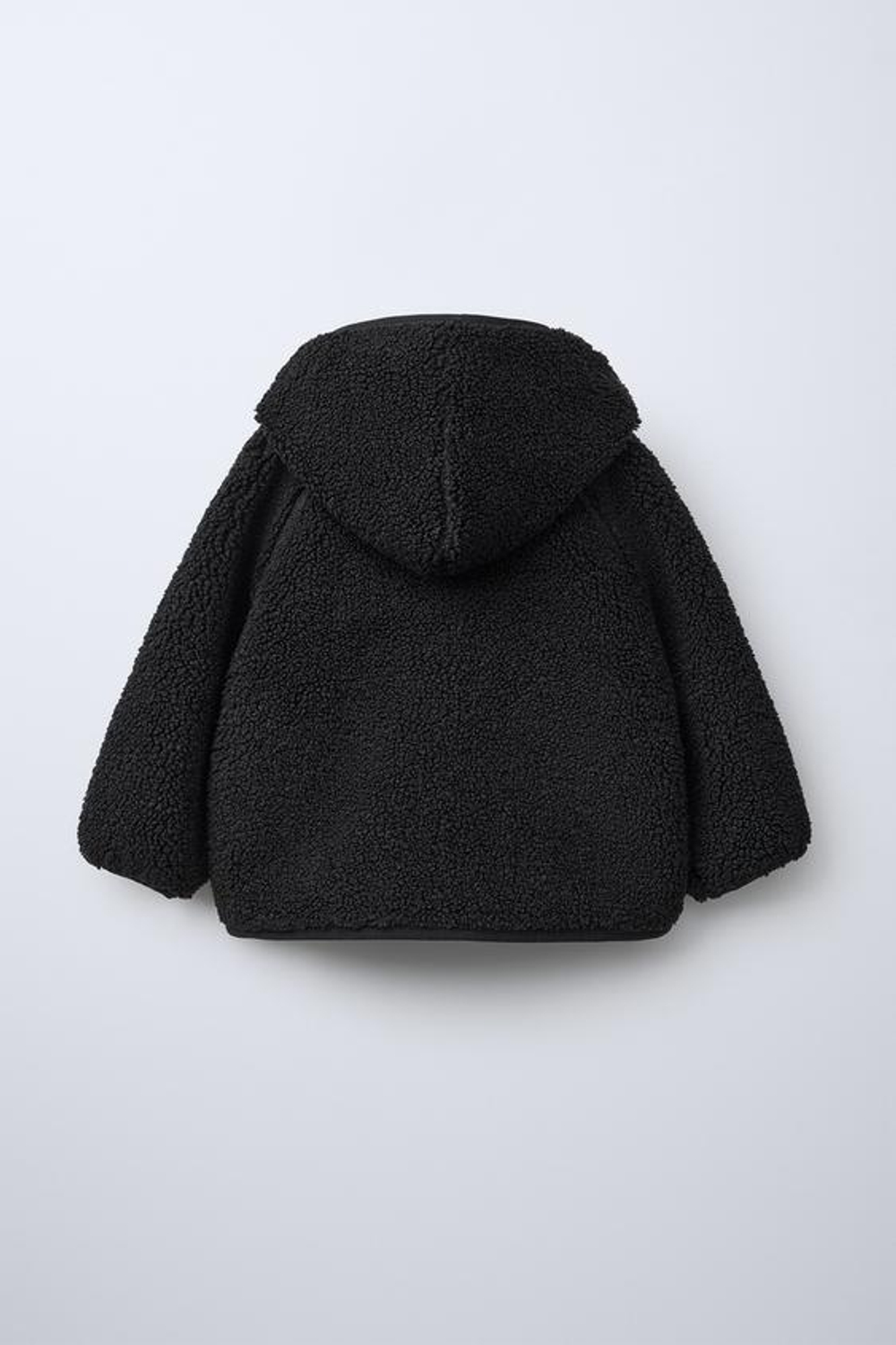 ZARA КУРТКА ИЗ ИСКУССТВЕННОЙ ОВЧИНЫ С КАПЮШОНОМ, ЧЕРНЫЙ