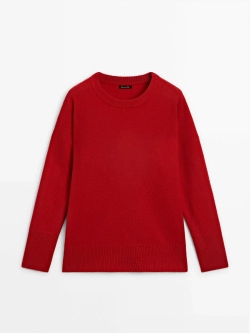 Massimo Dutti Свитер из 100% кашемира с круглым вырезом, красный