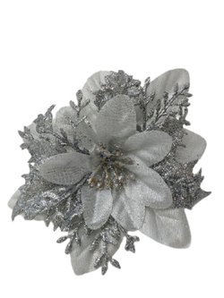 Набор новогодних цветов на ёлку 8шт серебро (6965)