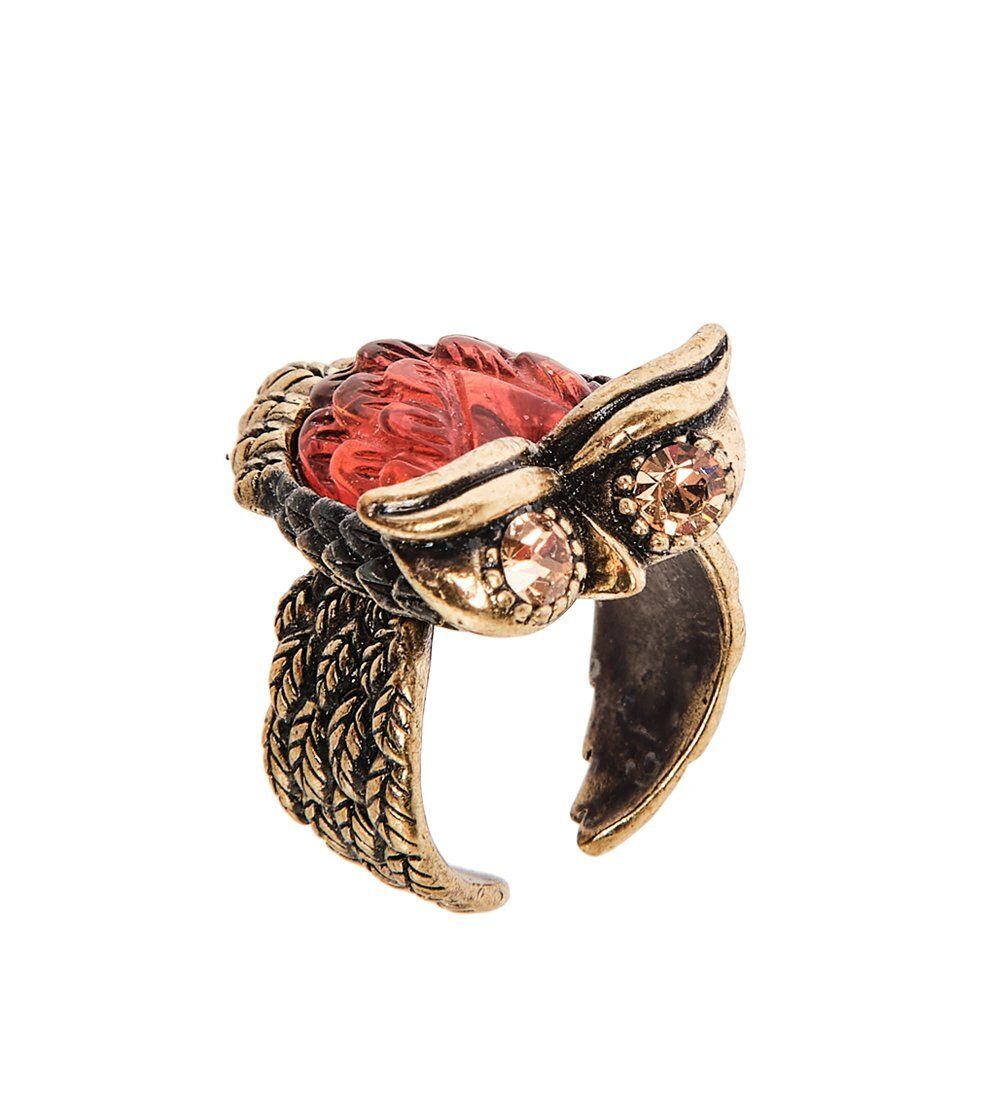 AM-2504 Кольцо «Совушка ночь» (латунь, янтарь)