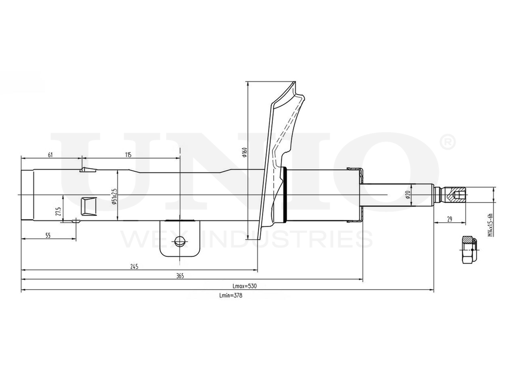 Амортизатор газовый передней подвески левый UNIO SAB-10058