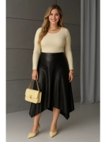 Юбка кожаная трапеция миди