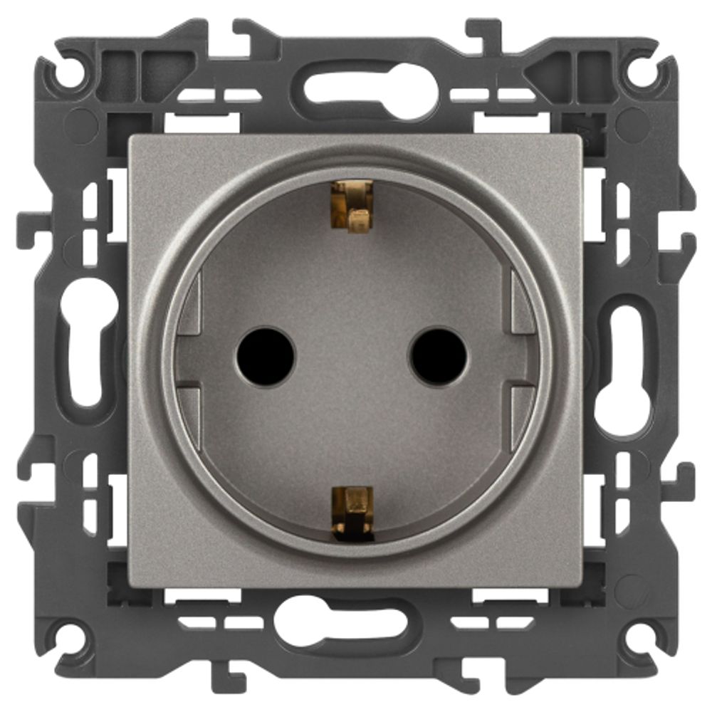 Розетка ЭРА Elegance 14-2102-16 с заземлением 2P+E Schuko со шторками 16А-250В титан