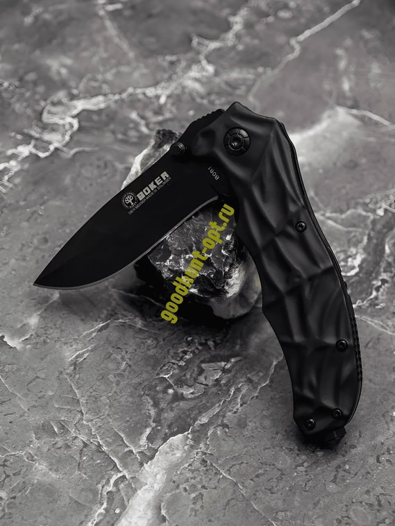 Складной нож тактический BOKER Черный с рельефной рукоятью