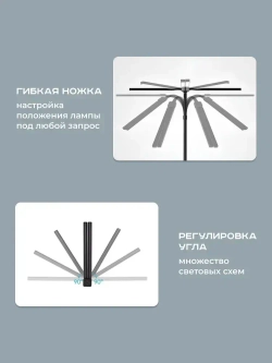 Лампа настольная светодиодная бестеневая 24W на струбцине для школьника, студента, маникюра, рукоделия Светильник настольный офисный черный