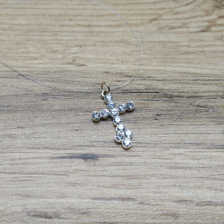 Кулон на леске Крест из страз с утолщением внизу цвет золотистый 26 х 17 мм