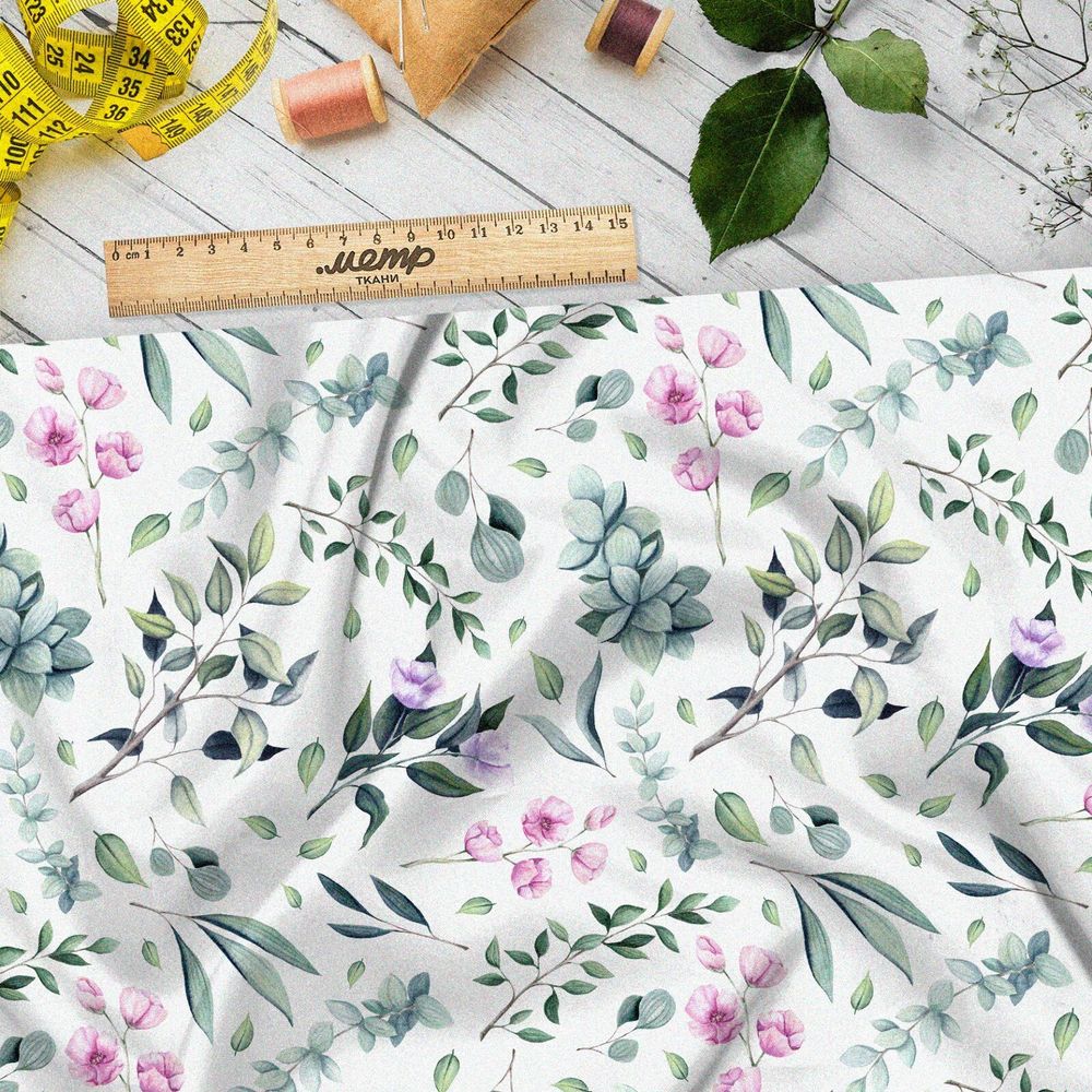 Ткань сатин мечтательный и нежный цветок