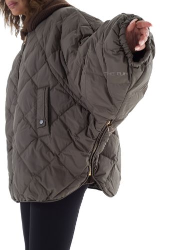 Пуховик-летучая мышь с вязаным капюшоном в цвете хаки