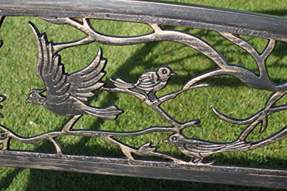Скамейка уличная двухместная из стали Птицы «Bird» для отдыха — Бронза