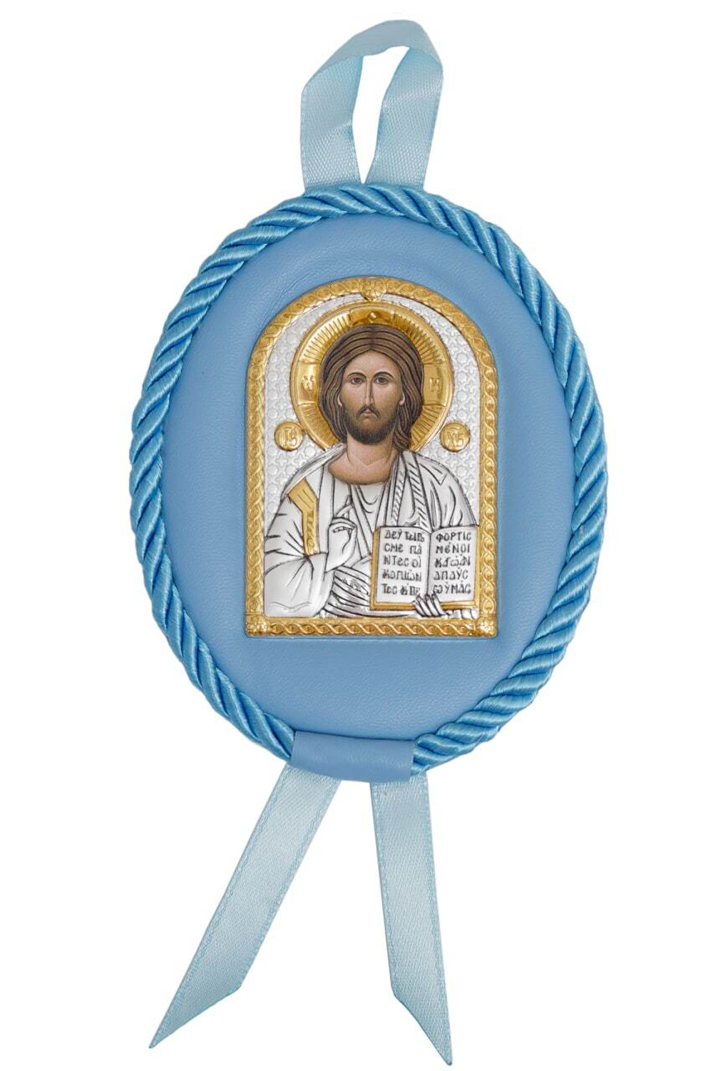 Спаситель, икона детская, овальная, синяя кожа 70х90