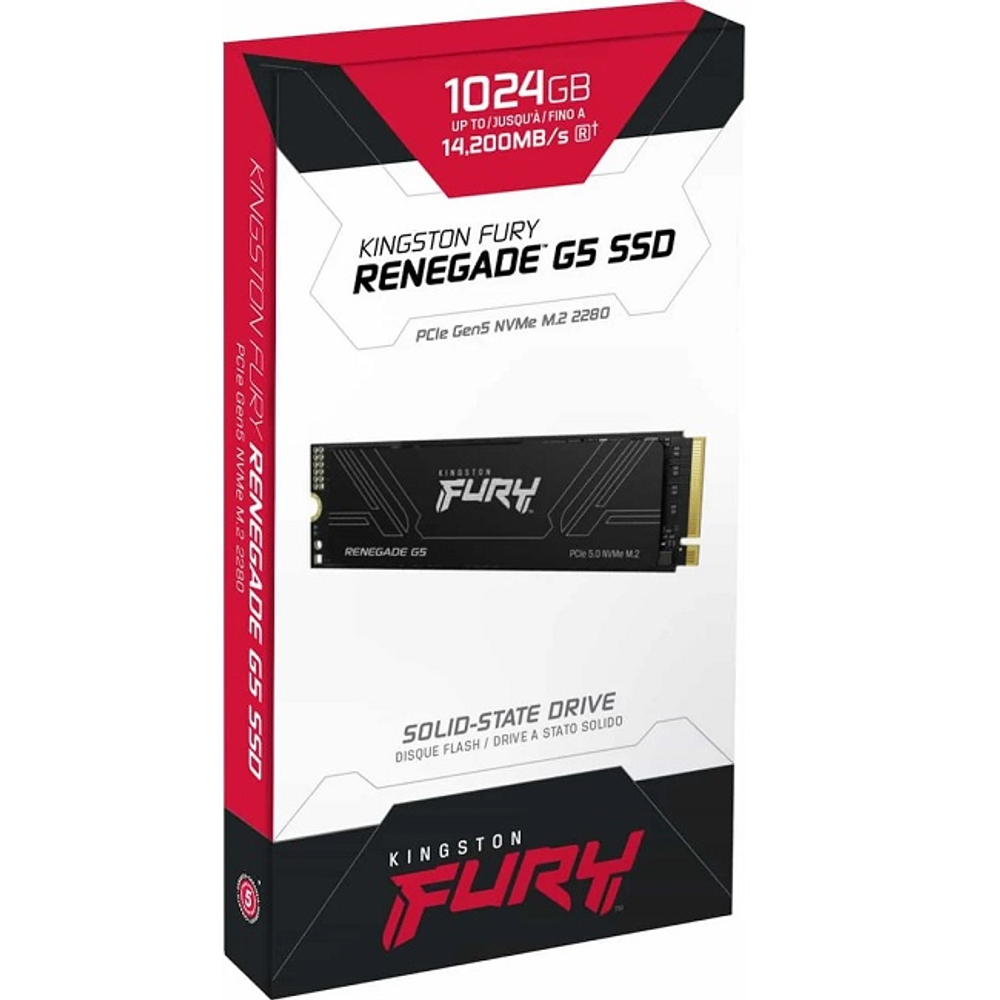 Жесткий диск SSD M.2 1Tb Kingston FURY Renegade G5, 14200/11000MBs, 2150K IOPS, TLC 3D NAND, PCI-E 5.0 x4 (SFYR2S/1T0)