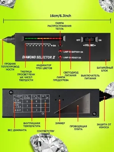 Тестер анализатор подлинности брилиантов и алмазов/Измеритель твердости ювелирных камней Diamond Connoisseur