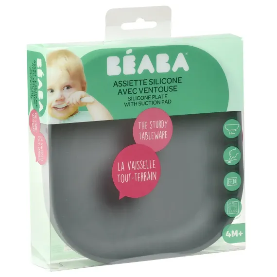 Тарелка из силикона Beaba Silicone Plate With Suction Cup Mineral Grey