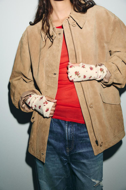 ZARA МИТЕНКИ ТРИКОТАЖНЫЕ С ЦВЕТОЧНЫМ ПРИНТОМ, ЭКРЮ