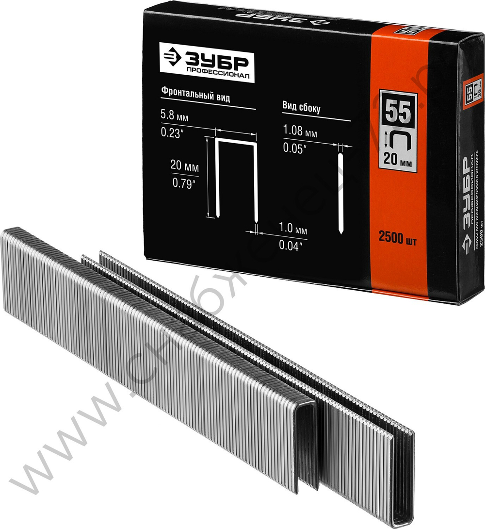 ЗУБР тип 18GA (55 / 90 / C) 20 мм, 2500 шт, скобы для степлера (31855-20)