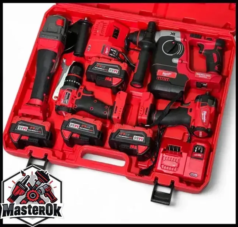 Набор аккумуляторного электроинструмента инструмента Milwaukee 4в1 с 4 АКБ Шуруповерт Болгарка Перфоратор Гайковерт 21V