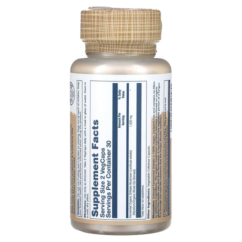 Solaray, Ферментированные грибы шиитаке, 60 вегетарианских капсул (500 мг на капсулу)