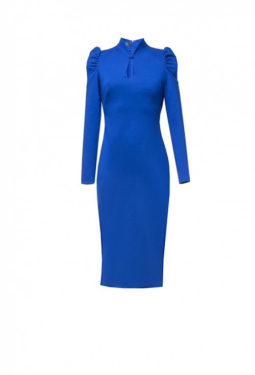 Трикотажное облегающее платье на молнии голубое 05-03-23 FW