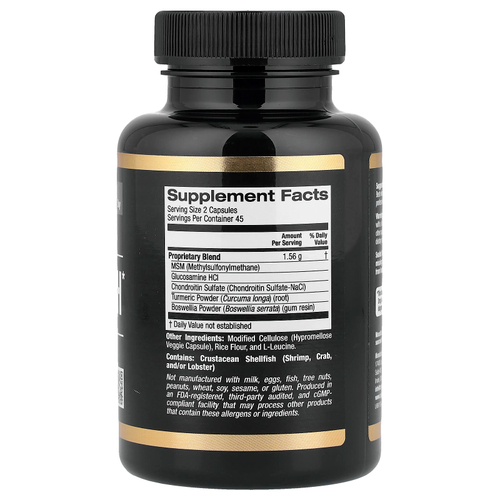 California Gold Nutrition, Sport, добавка для здоровья суставов с МСМ, гидрохлоридом глюкозамина, хондроитинсульфатом, куркумой и босвеллией, 90 растительных капсул