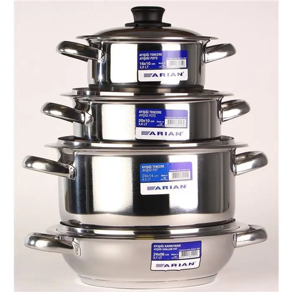 Arian ТЕК набор кастрюль с крыш 8 пр. (2л, 2,5л, 3л., 6л) сталь 18/10