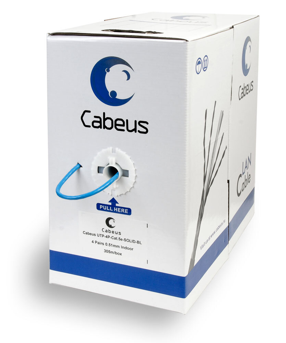 Кабель витая пара U/UTP 5e кат. 4 пары Cabeus UTP-4P-Cat.5e-SOLID-BL