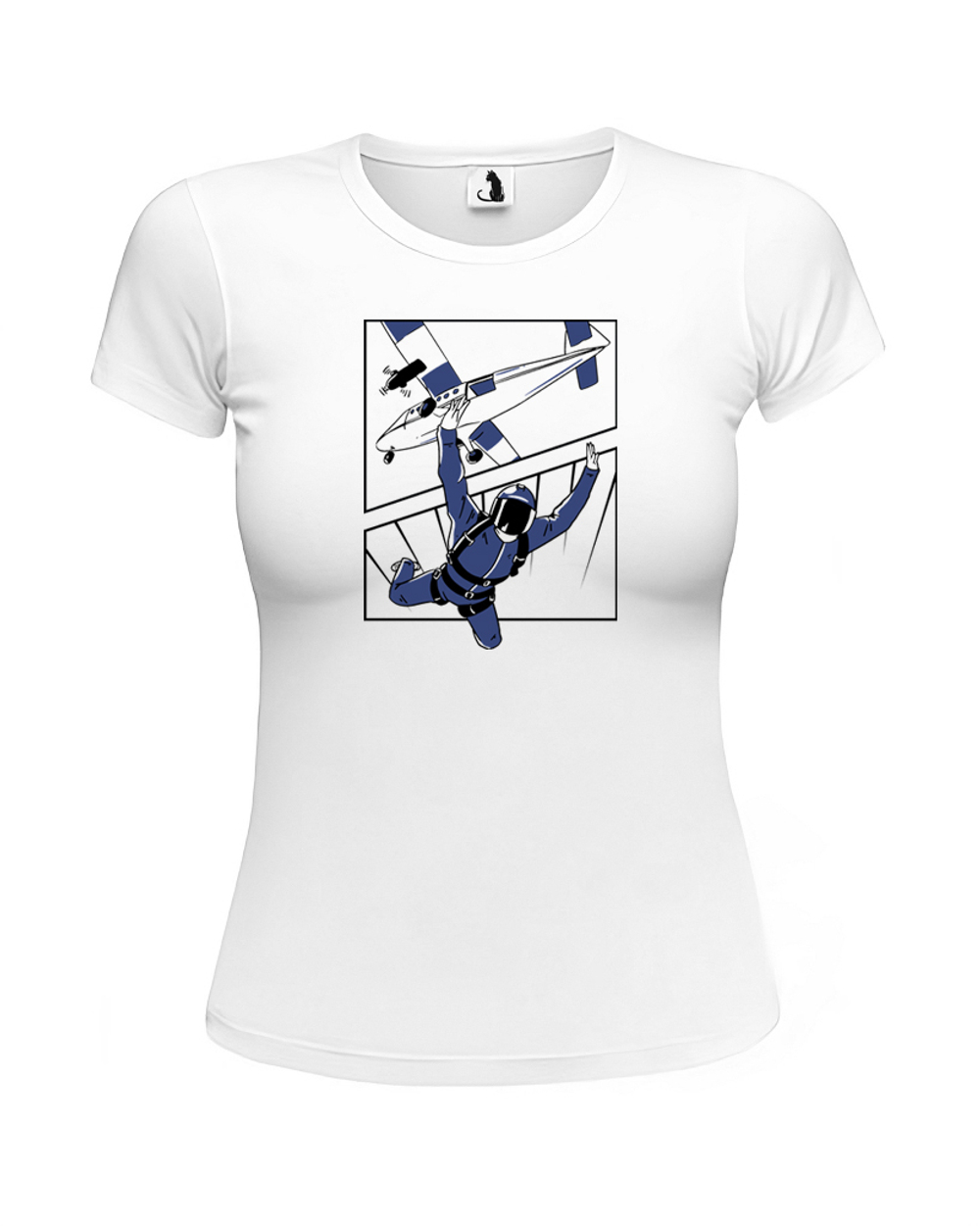 Футболка с парашютистом женская приталенная белая с синим рисунком