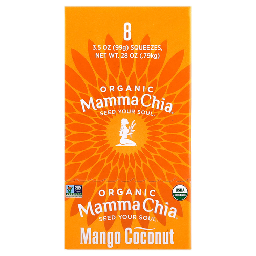 Mamma Chia, Organic Chia Squeeze, Vitality Snack, манго и кокос, 8 порций по 99 г (3,5 унции)