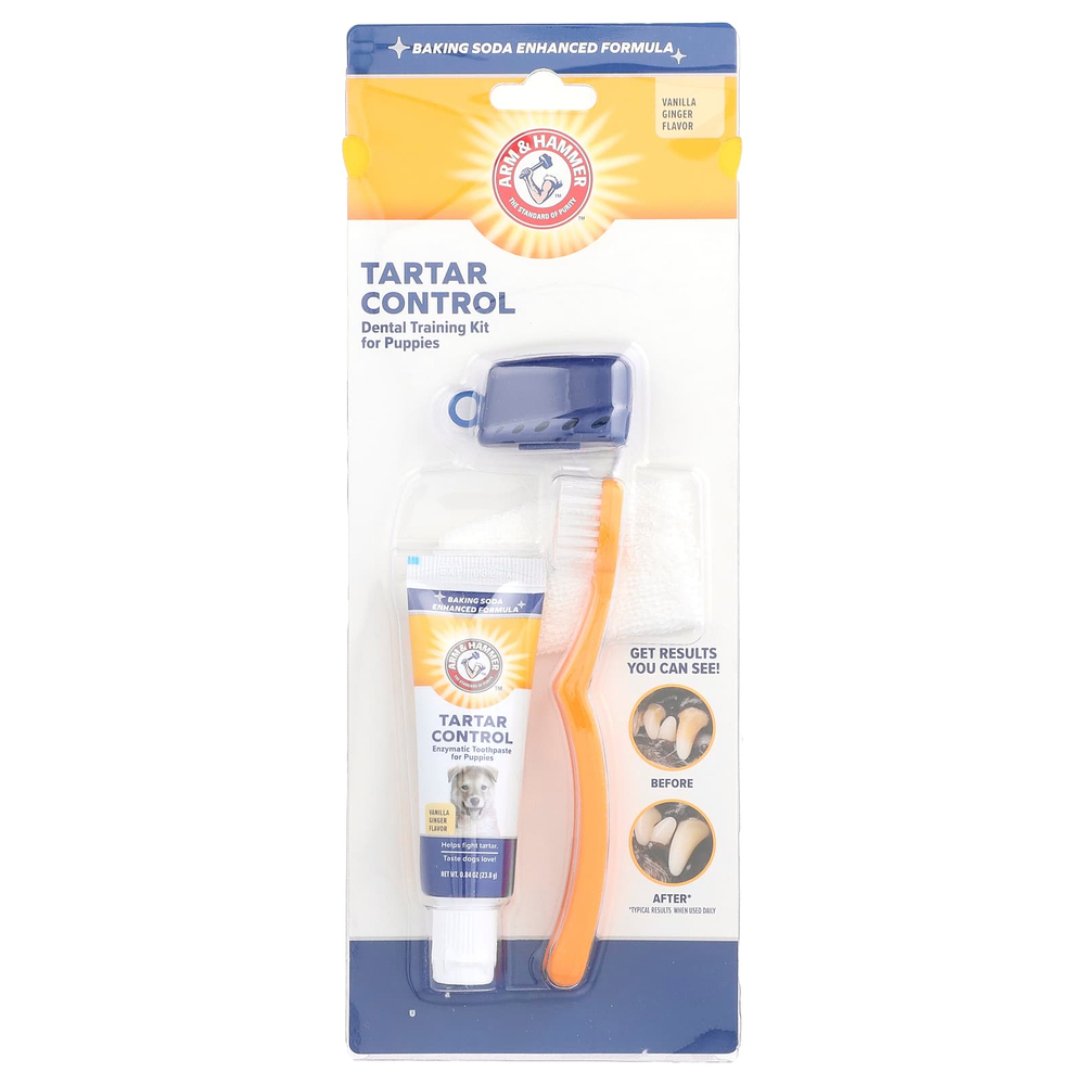 Arm & Hammer, Tartar Control, стоматологический тренировочный набор для щенков, ванильный имбирь, набор из 4 предметов
