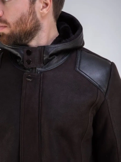 Дубленка мужская натуральная зимняя с капюшоном Турция