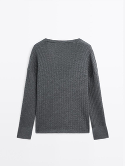 Massimo Dutti Свитер косовой вязки с V-образным вырезом, серый