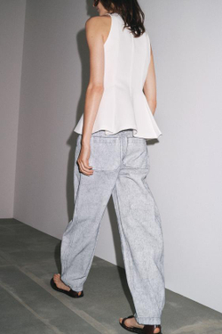 ZARA ЗАУЖЕННЫЕ ДЖИНСЫ С ПОКРЫТИЕМ И СРЕДНЕЙ ПОСАДКОЙ — ZW COLLECTION, СИНИЙ