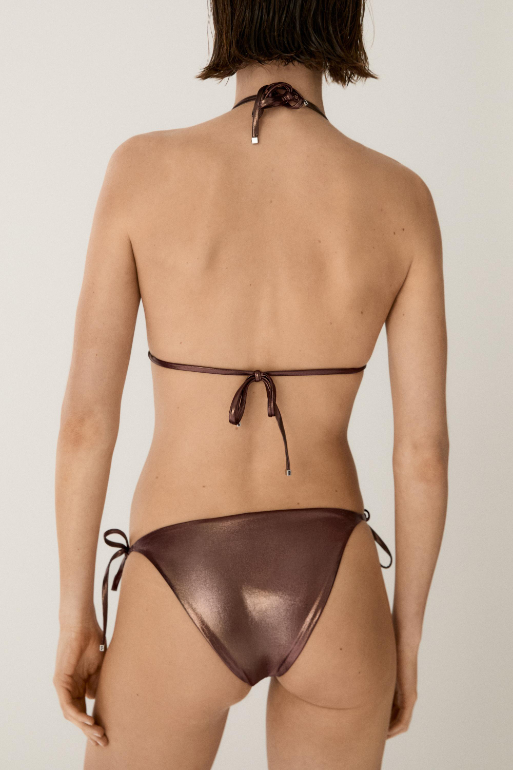 Massimo Dutti Комплект бикини-треугольник с металлическим блеском, коричневый