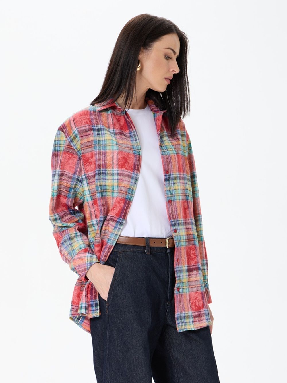 Рубашка Хельсинки удлиненная винтаж клетка