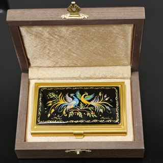 Визитница "Две Жар-птицы" (роспись Палех) желт.