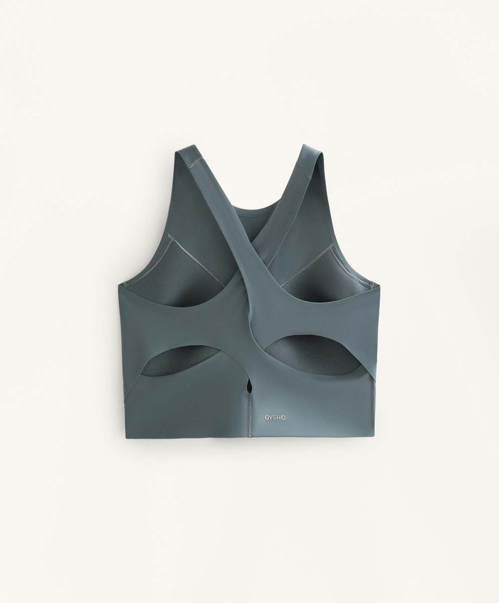 Oysho Топ Light Touch с перекрестной спинкой, серо-зеленый