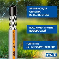Шланг для полива GF GF80007086 BETA ПВХ армированный садовый диаметр 19 мм (3/4 ) длина 25 м | Шланги Green Apple
