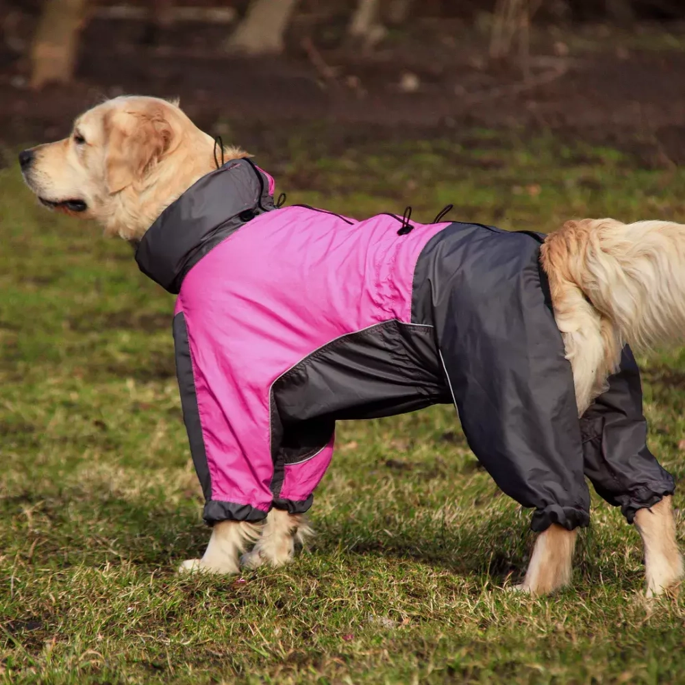 Комбинезон для собаки дождевик демисезонный White Wolf вырез на девочку розово-чёрный