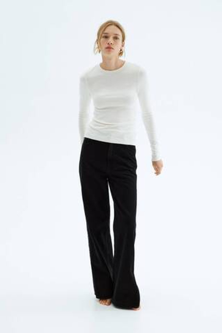 H&M Трикотажный топ с длинным рукавом, белый