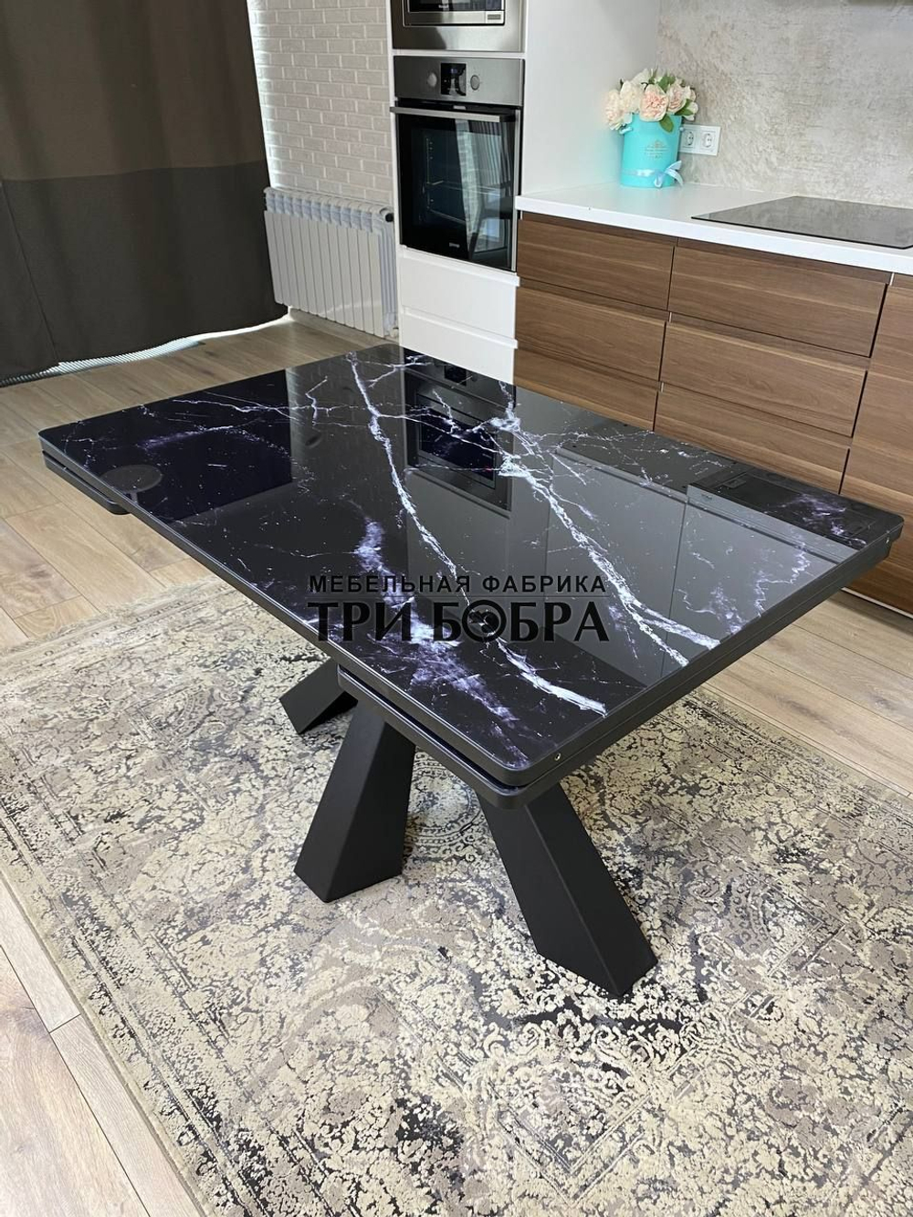 Кухонный раздвижной стол "Спайдер", чёрный мрамор
