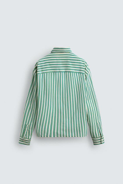 ZARA HARRY LAMBERT X DISNEY РУБАШКА В ПОЛОСКУ С ПРИНТОМ PLUTO, БЕЛЫЙ/ЗЕЛЕНЫЙ