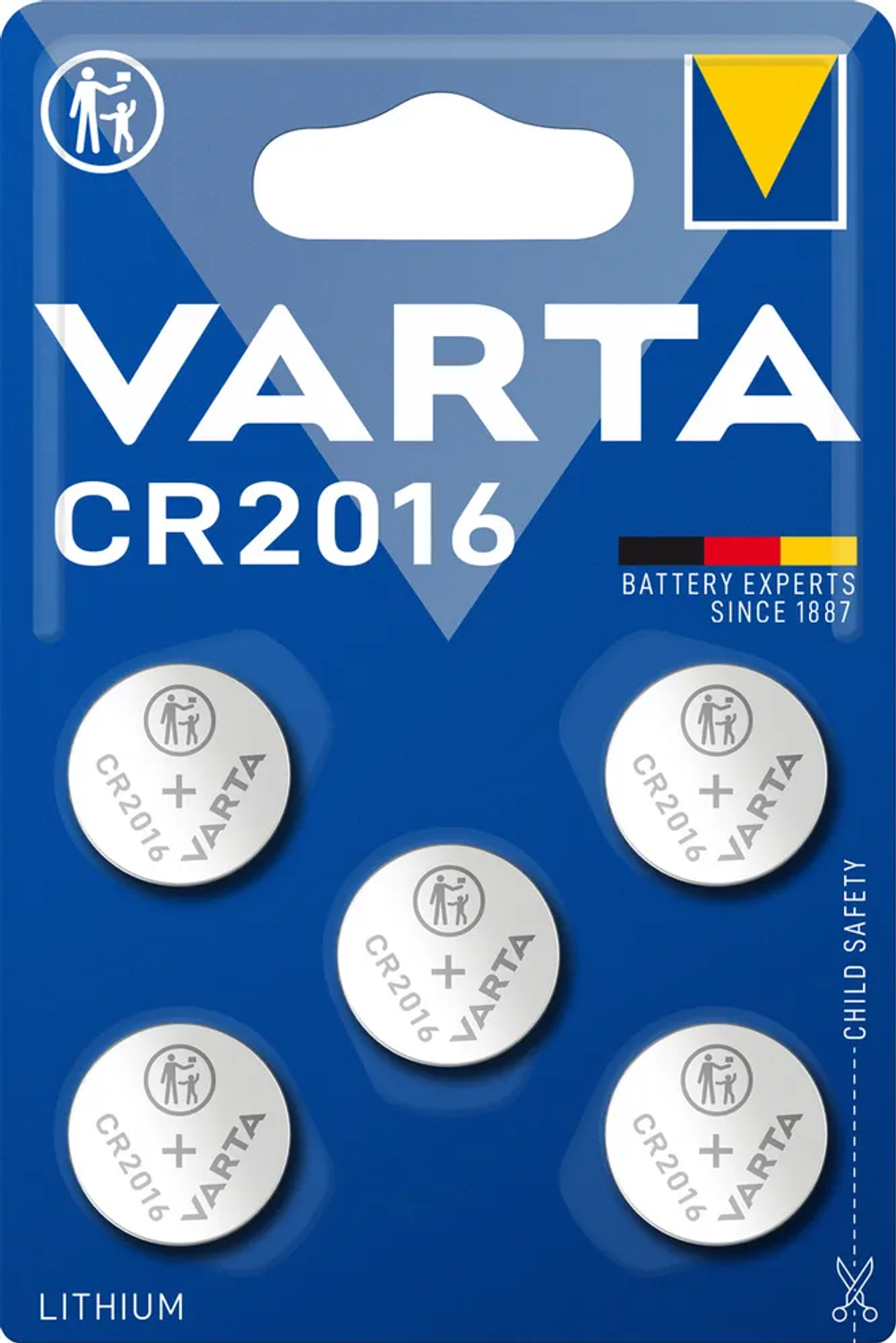 Батарейка Varta Lithium Coin CR2016 , 90 mAh , ( 5 ) шт. в блистере, 06016101415