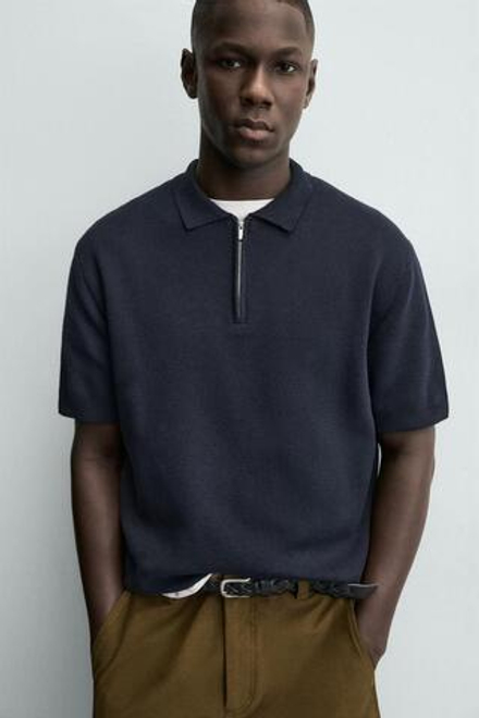 ZARA ТРИКОТАЖНОЕ ПОЛО НА МОЛНИИ, МОРСКОЙ СИНИЙ