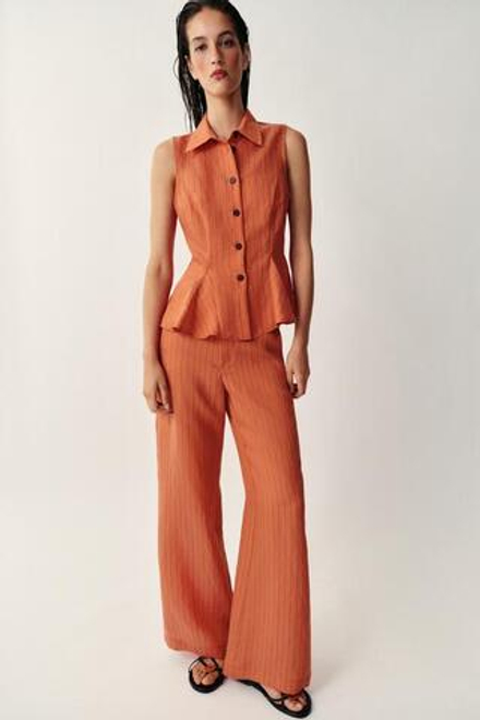 ZARA БРЮКИ ПРЯМОГО КРОЯ В ПОЛОСКУ, МЕДНЫЙ