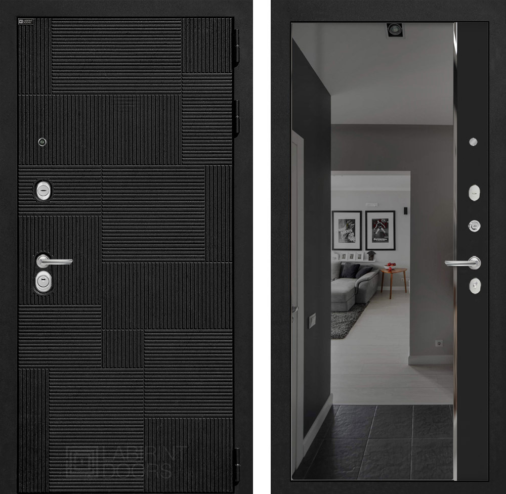 Дверь Входная Лабиринт PAZL С зеркалом Панорама с тонировкой Черный кварц