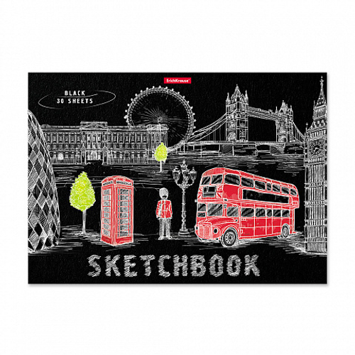 Скетчбук А4 30л/склейка "Great Britain" черный офсет 120г/м2 ERICH KRAUSE 49851 И