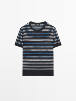 Massimo Dutti Свитер с короткими рукавами и полосками, темно-синий