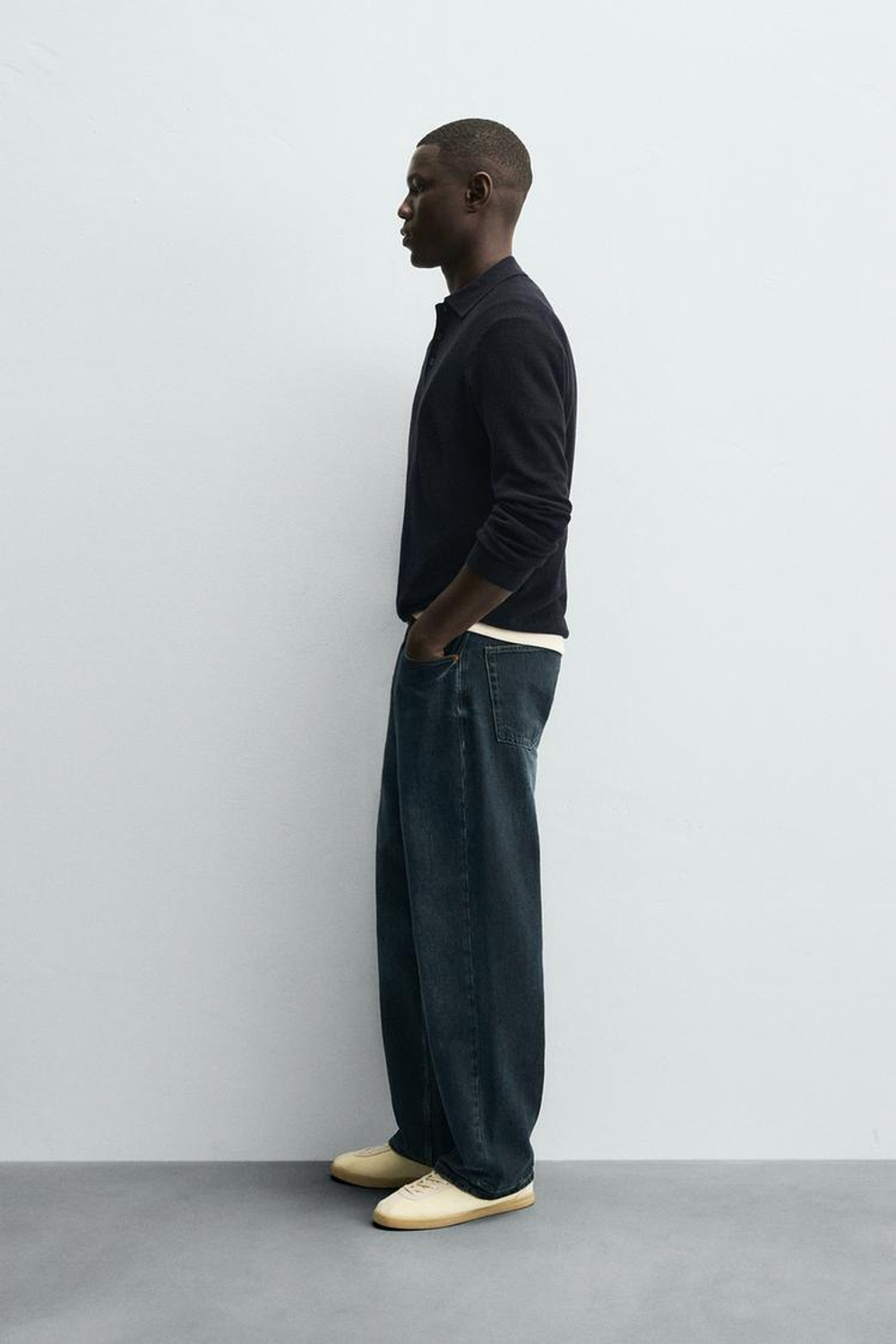 ZARA ТРИКОТАЖНОЕ ПОЛО ИЗ ХЛОПКА И ЛИОЦЕЛЛА, МОРСКОЙ СИНИЙ