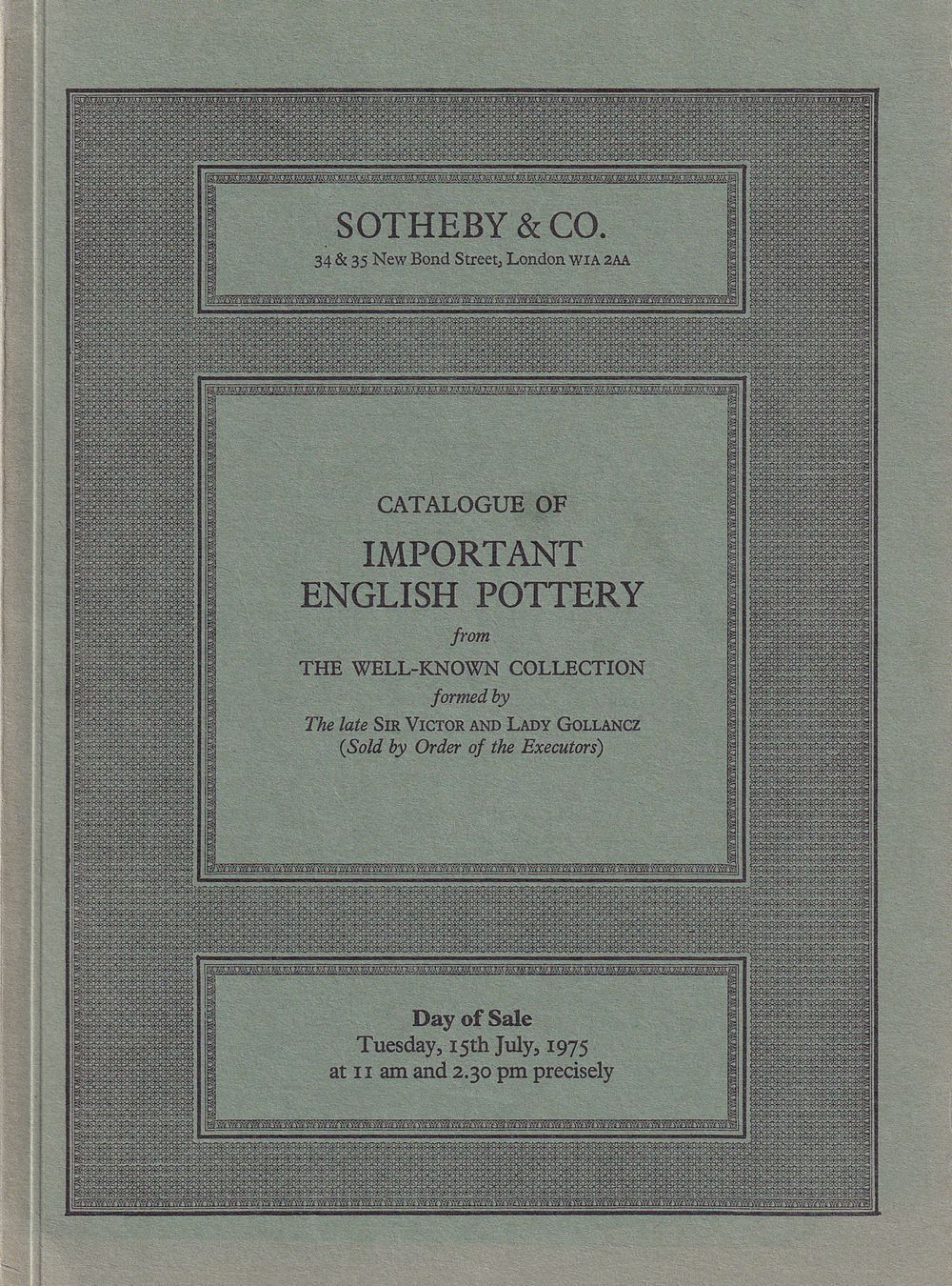 Каталог аукциона Sotheby's, Лондон, Английская керамика из частных коллекций от 15 июля 1975 года