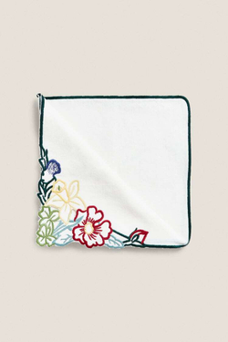 ZARA HOME НАБОР САЛФЕТОК РАМИ С ЦВЕТОЧНОЙ ВЫШИВКОЙ (НАБОР ИЗ 2 ПРЕДМЕТОВ), ЗЕЛЕНЫЙ