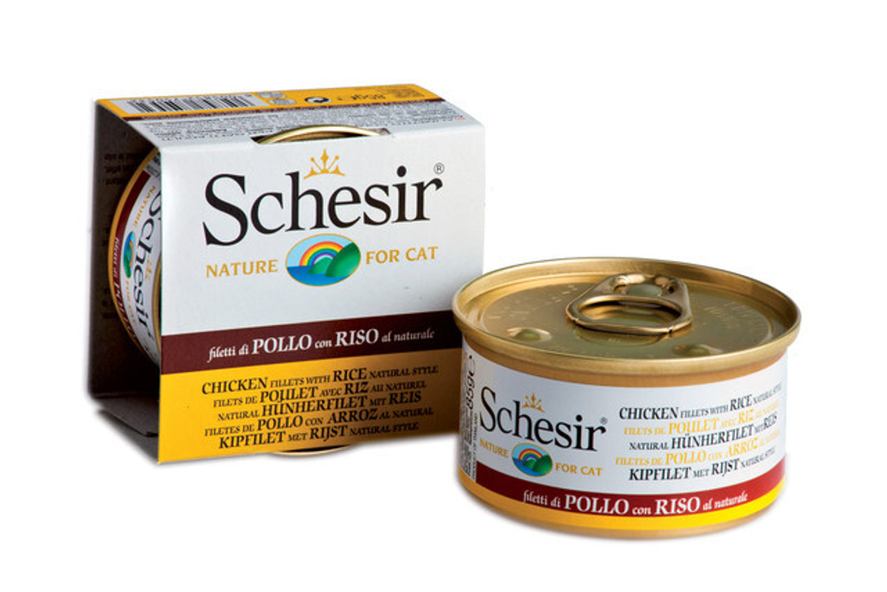 "Schesir" консервы для кошек ЦЫПЛЁНОК+РИС 85гр x 1 шт.